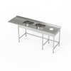 Table en acier inoxydable avec évier à 2 cuves, emplacement pour lave-vaisselle et ouverture pour déchets 270x60x85 cm | FORGAST