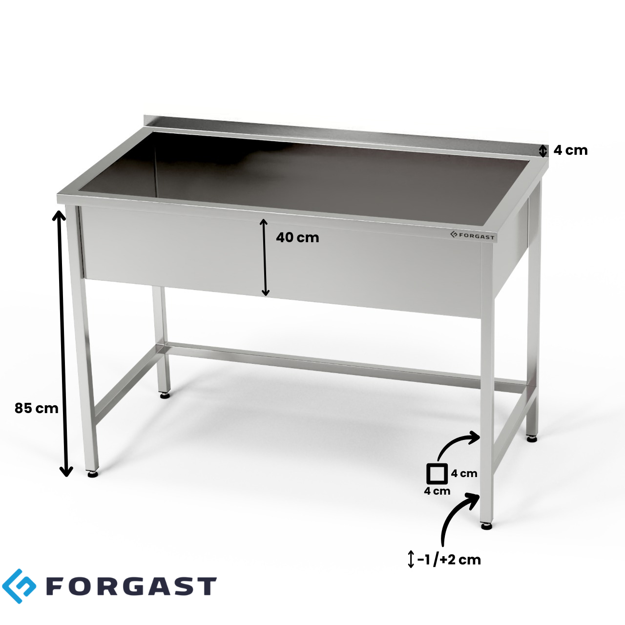 Bac inox 1 cuve (prof. 30 cm) 90x60x85 cm | FORGAST