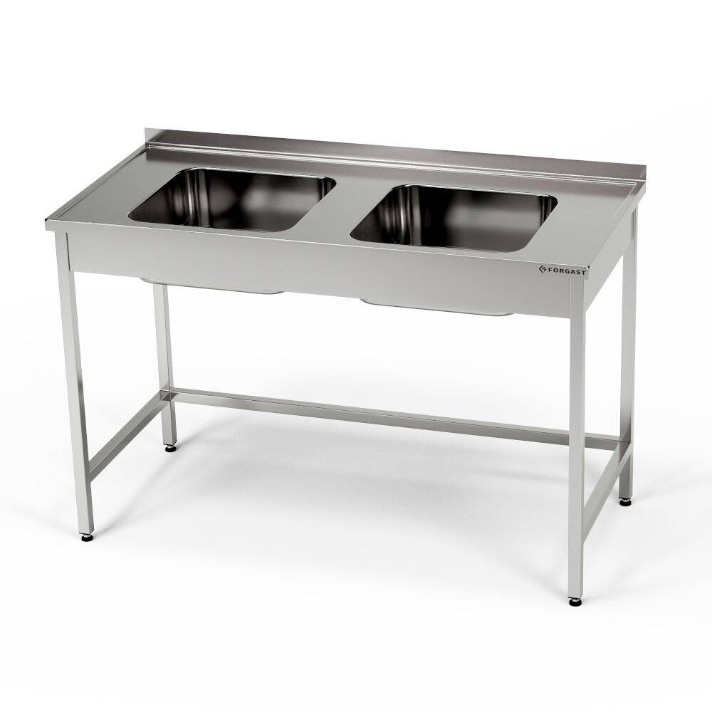 Table en acier inoxydable avec évier à 2 bacs 130x70x85 cm | FORGAST