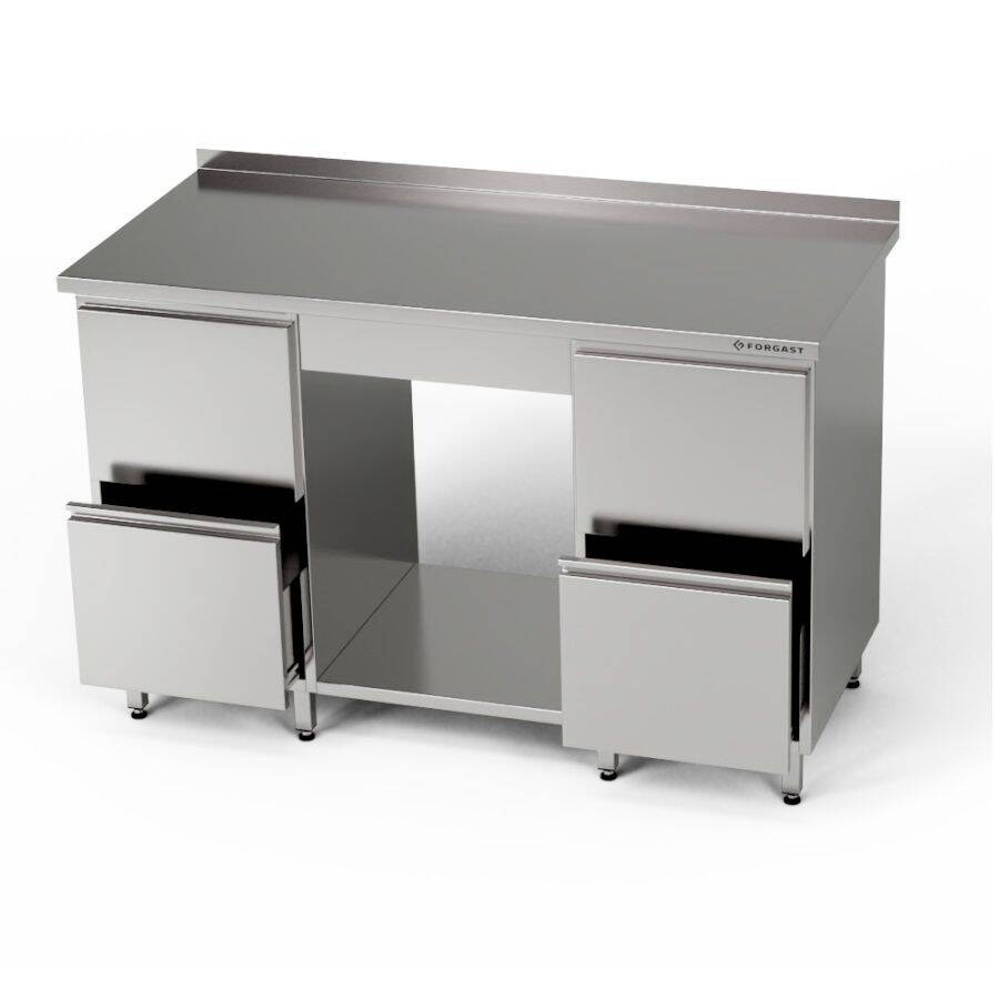 Table de travail en acier inoxydable avec étagère et 2 blocs de 2 tiroirs 260x70x85 cm | FORGAST
