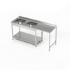 Table en acier inoxydable avec évier à 2 bacs et emplacement pour lave-vaisselle 200x70x85 cm | FORGAST