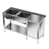 Table en acier inoxydable avec évier à 2 cuves 170x60x85 cm | FORGAST