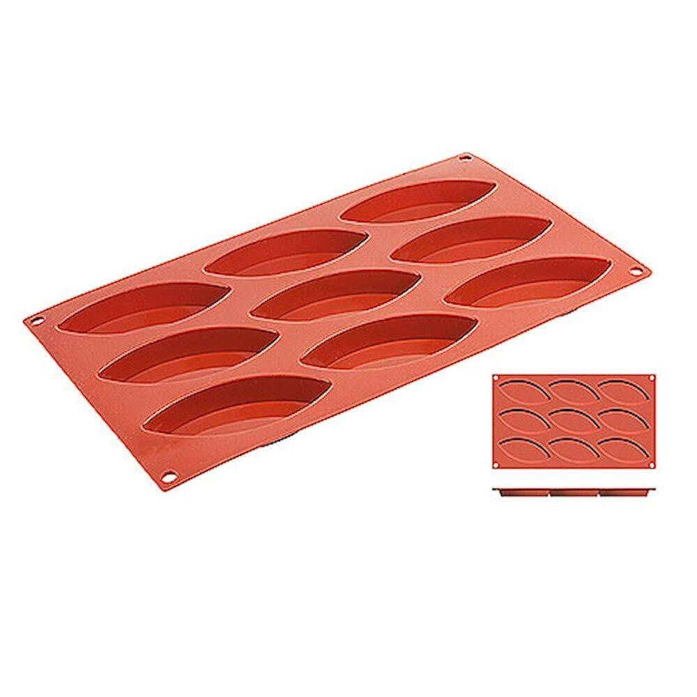 Moule à pâtisserie en silicone forme barquette, 9 empreintes de 10 x 4,4 cm, | CONTACTO 6649/100