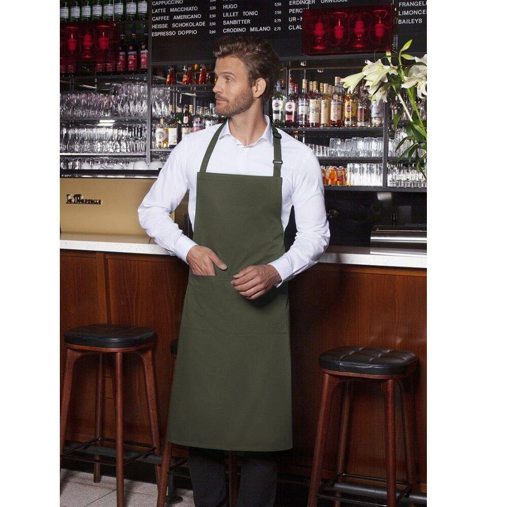 Tablier de cuisine Basic 75 x 90 cm avec poche et boucle vert mousse | KARLOWSKY BLS 5-79-Stck