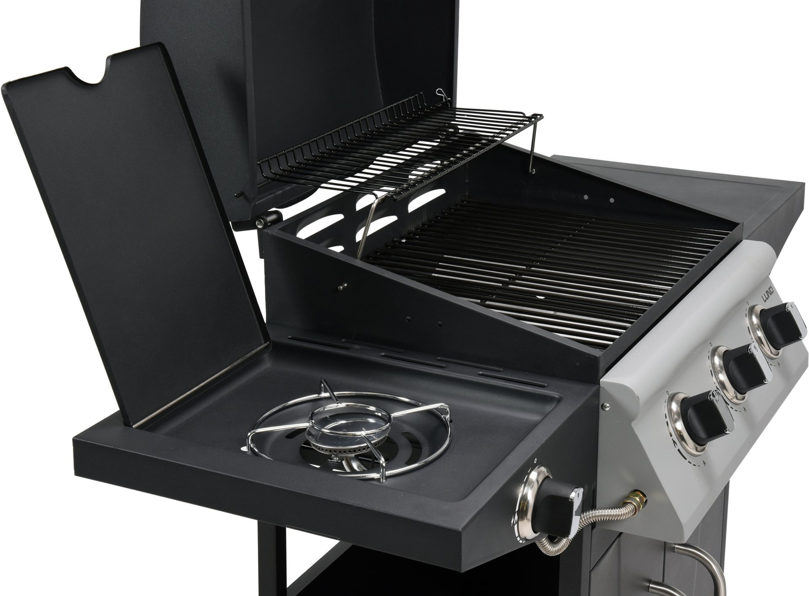 Barbecue à gaz BAVEN, 3+1, avec armoire, noir, 12,8 kW | LUND 99642