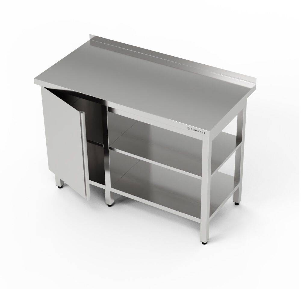 Table de travail en acier inoxydable avec placard et deux étagères 100x70x85 cm | FORGAST