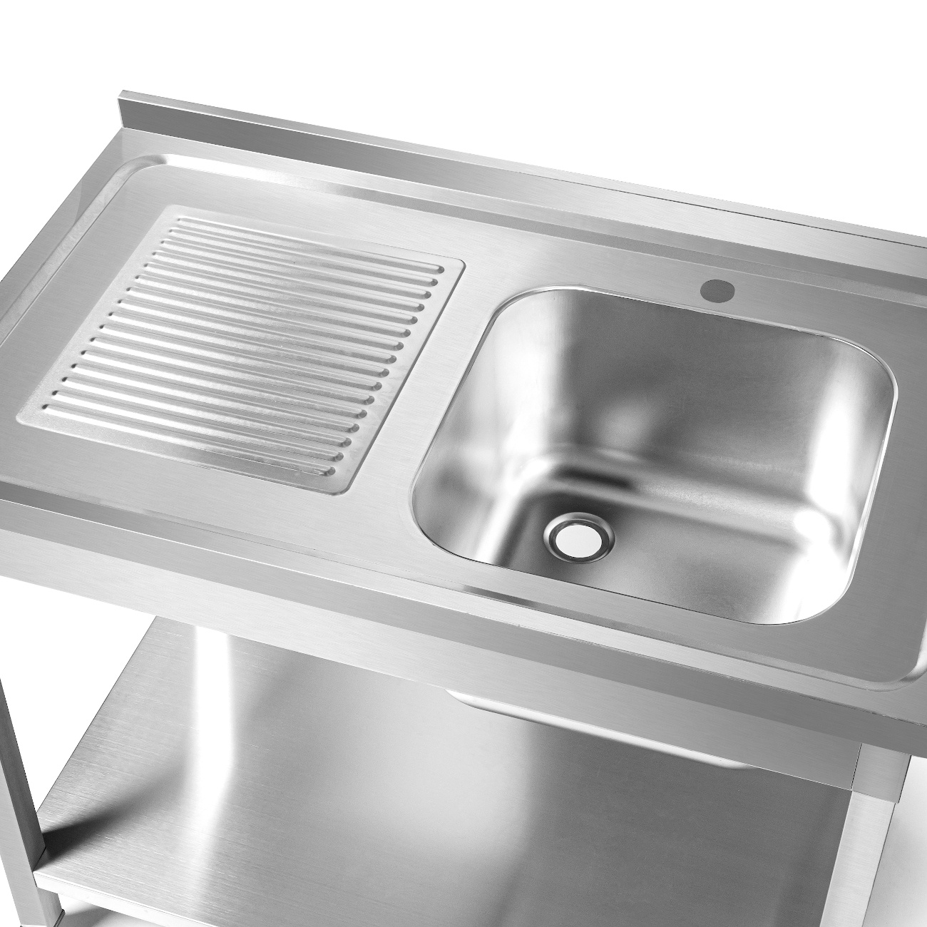 Table inox avec évier 1 bac à droite avec étagère 100x60x85 à visser | FORGAST FG15338