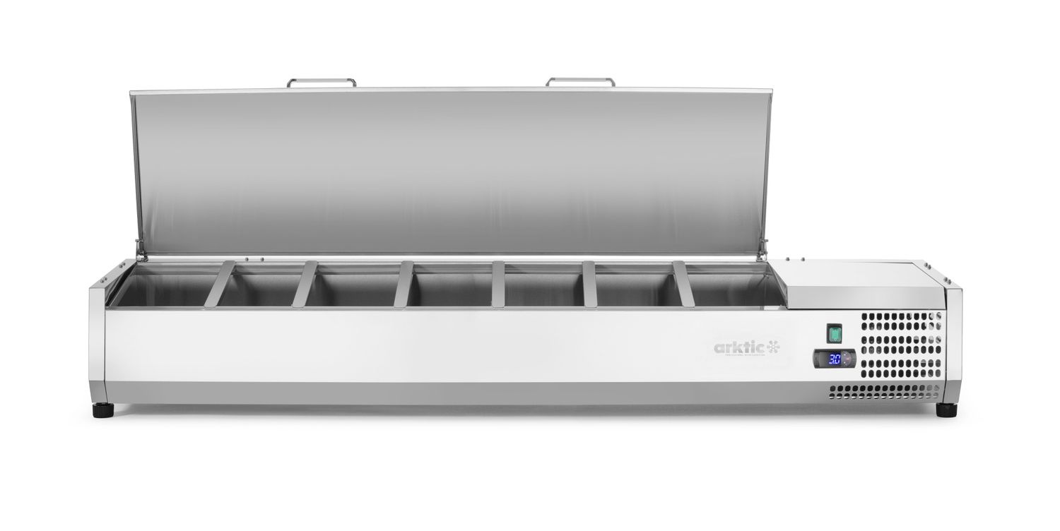 Survitrine réfrigérée 7x GN1/3, acier inoxydable, 160,5x42x63 cm, 0,18 kW | HENDI 233979