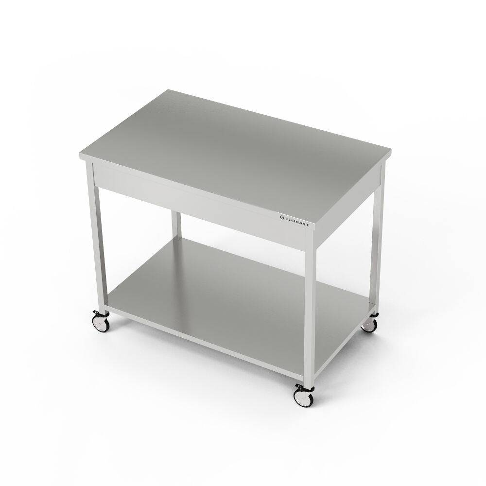 Table de travail en acier inoxydable avec étagère sur roulettes 110x60x85 cm | FORGAST