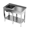 Table en acier inoxydable avec évier 1 bac et étagère 190x70x85 cm | FORGAST