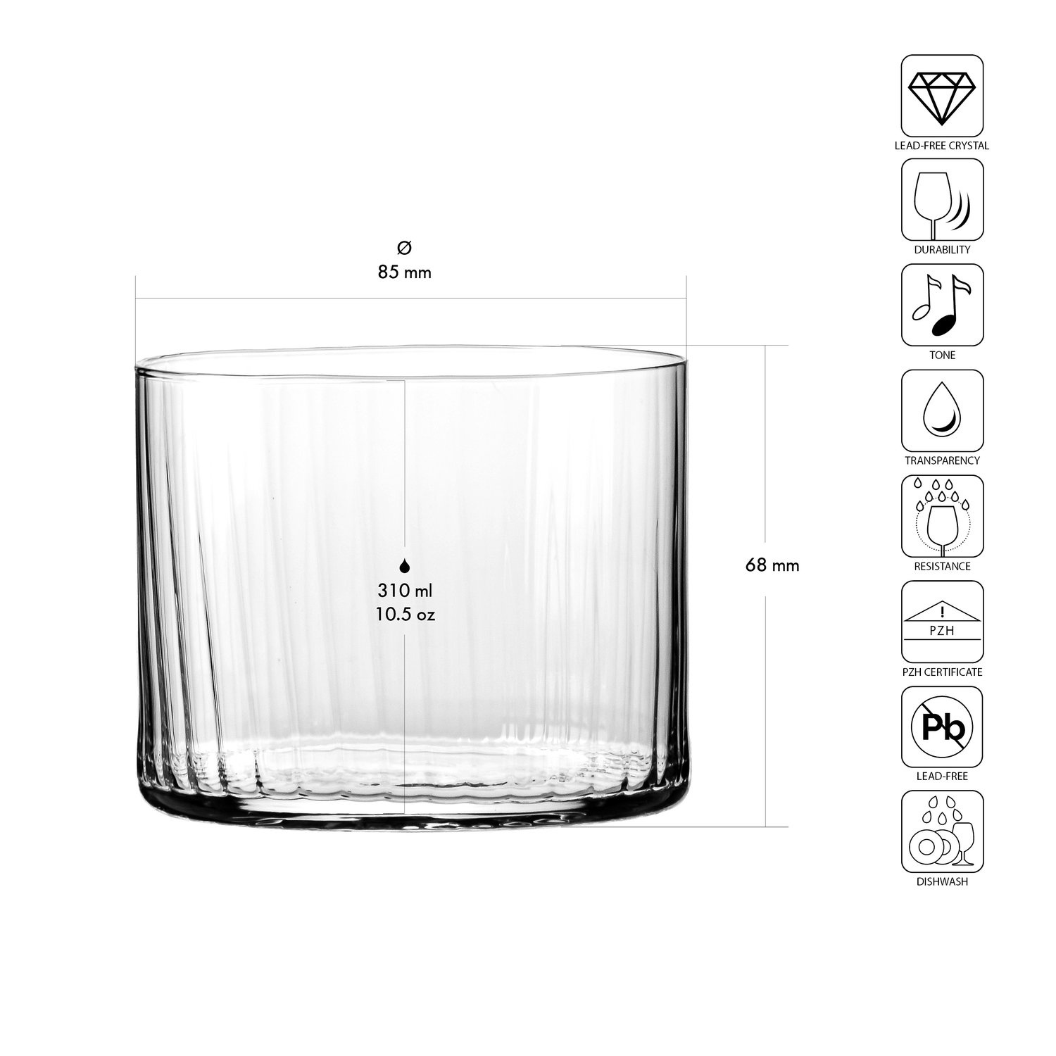 Verres XNO TUMBLER 310 OPTIC, 310 ml, lot de 6 pièces | KROSNO GLASS F68D451029001020