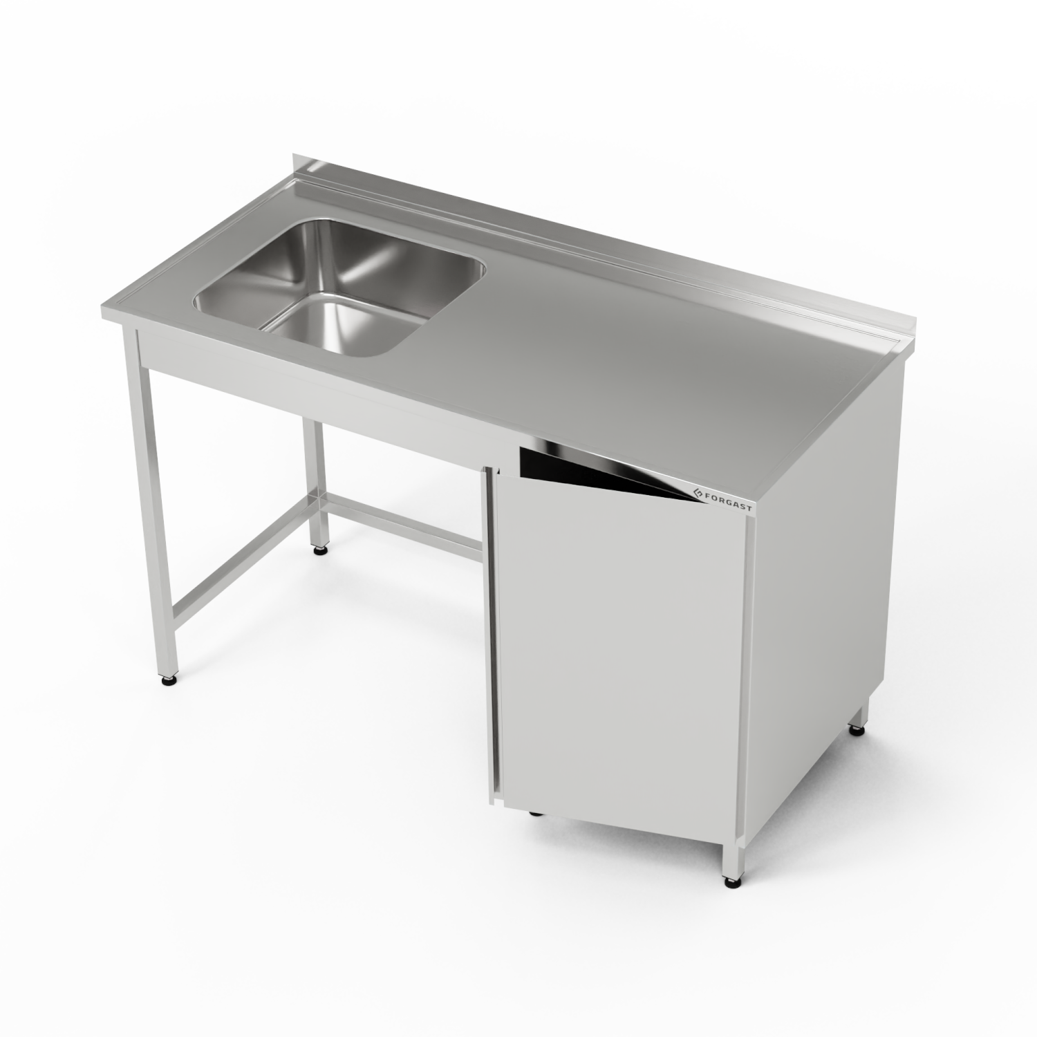 Table inox avec évier 1 bac et placard 200x60x85 cm | FORGAST