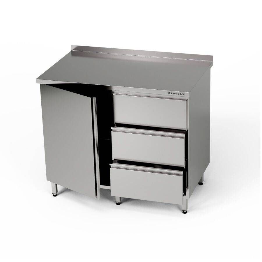 Table de travail en acier inoxydable avec placard et bloc de 3 tiroirs 80x60x85 cm | FORGAST