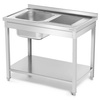 Table en acier inoxydable avec évier 1 bac gauche avec étagère 120x60x85 à visser | FORGAST FG15337