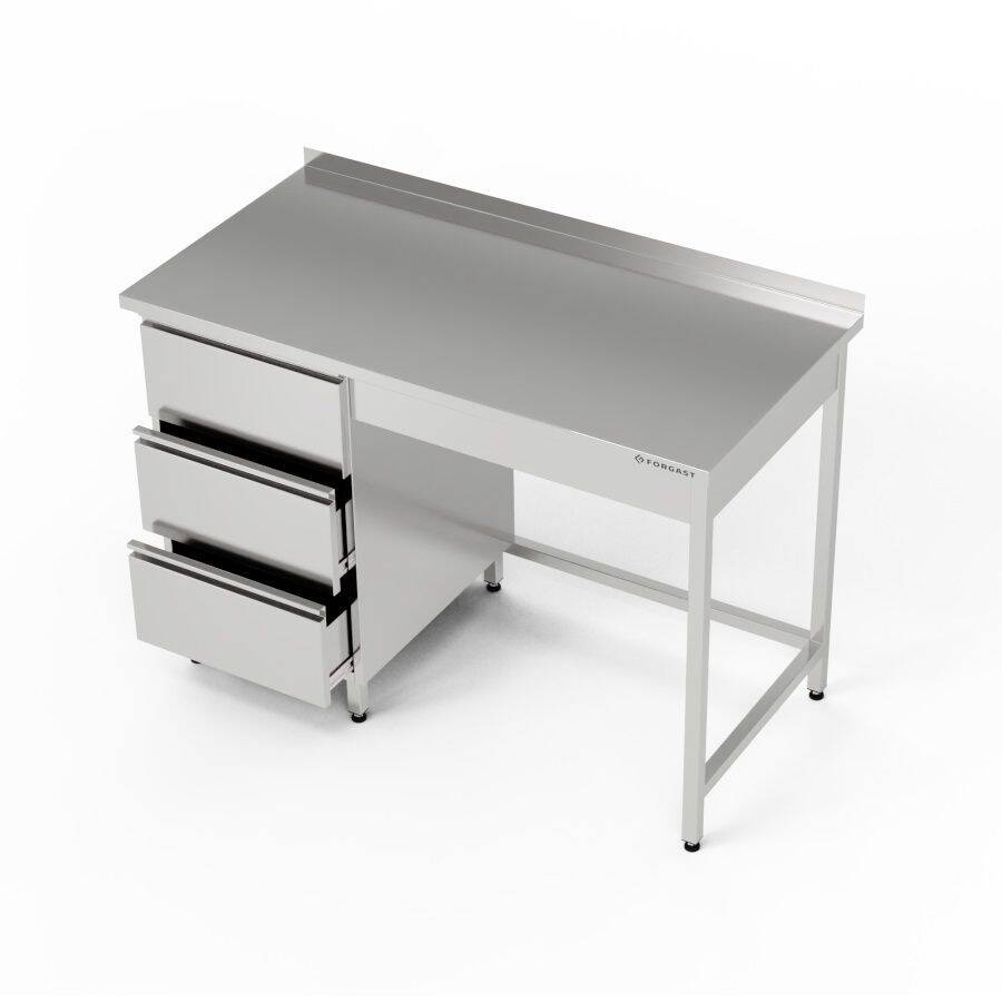 Table de travail inox avec bloc de tiroirs 100x70x85 cm | FORGAST