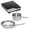 Ensemble cuisinière à induction 2 kW avec poêle en acier et casserole | FORGAST FG09021K