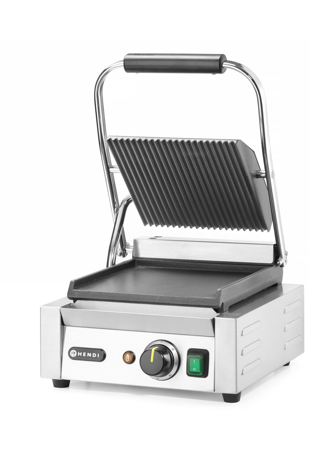 Grill de contact simple, lisse-rainuré, plaque 22x23 cm, 1,8 kW, 230 V | HENDI 263600
