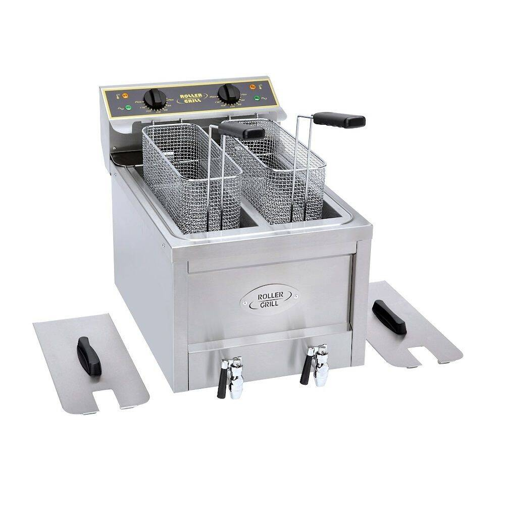 Friteuse électrique à 2 cuves avec robinet, 2x8 L, 230 V, 6 kW | ROLLER GRILL RFE 8 D MONO