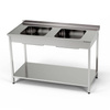 Table en acier inoxydable avec évier à 2 bacs et étagère 100x60x85 cm | FORGAST