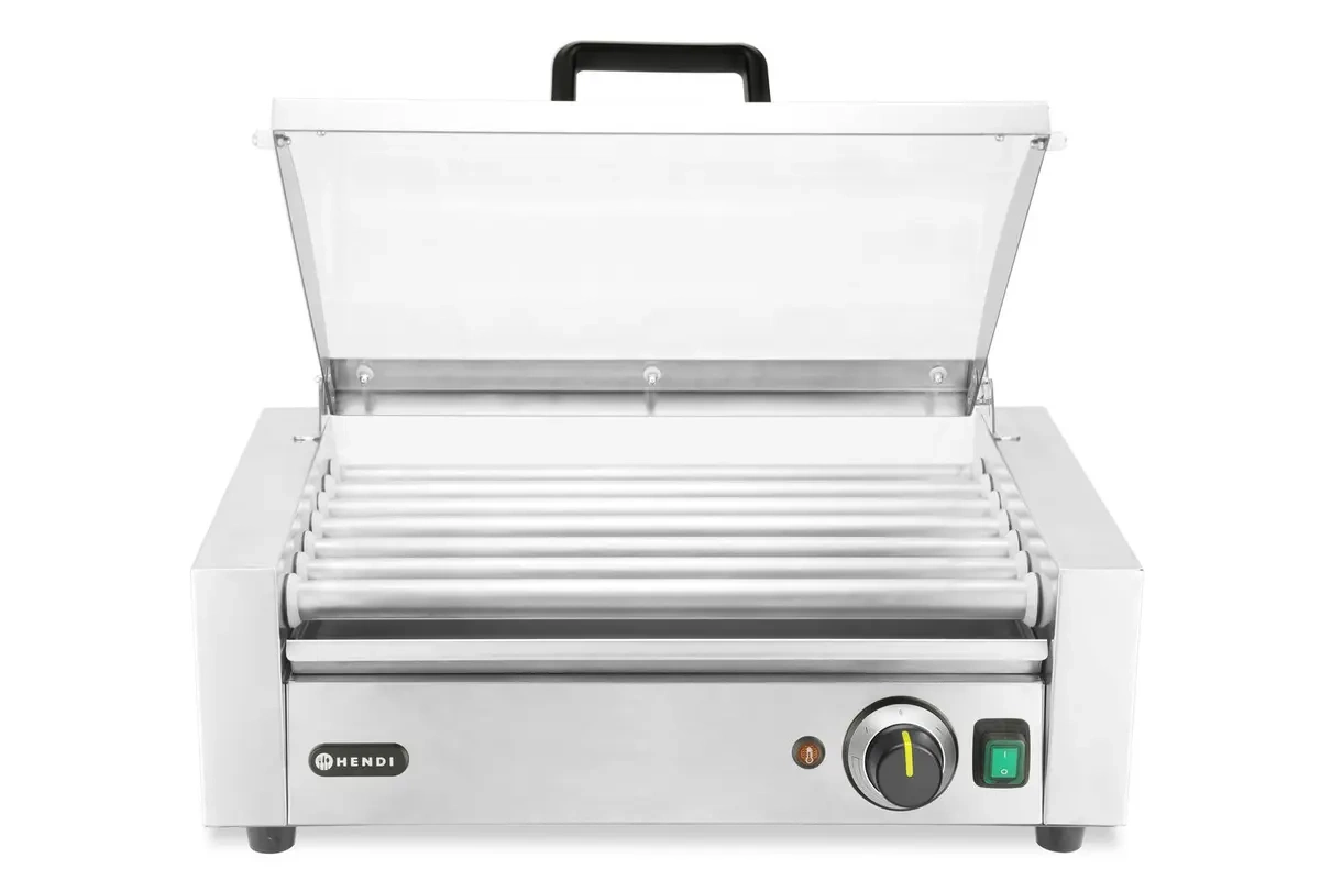 Chauffe-saucisses à rouleaux, monozone avec couvercle, 7 rouleaux, 0,62 kW, 230 V | HENDI 268636