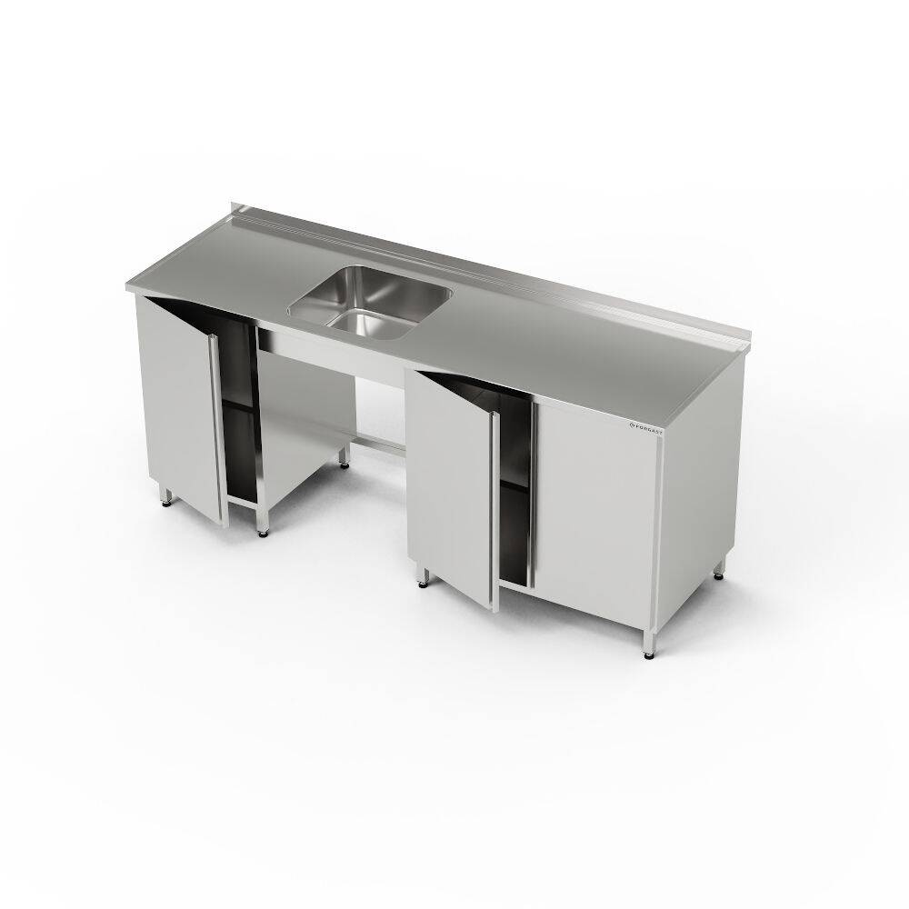 Table inox avec évier à 1 cuve et 2 placards 210x70x85 cm | FORGAST