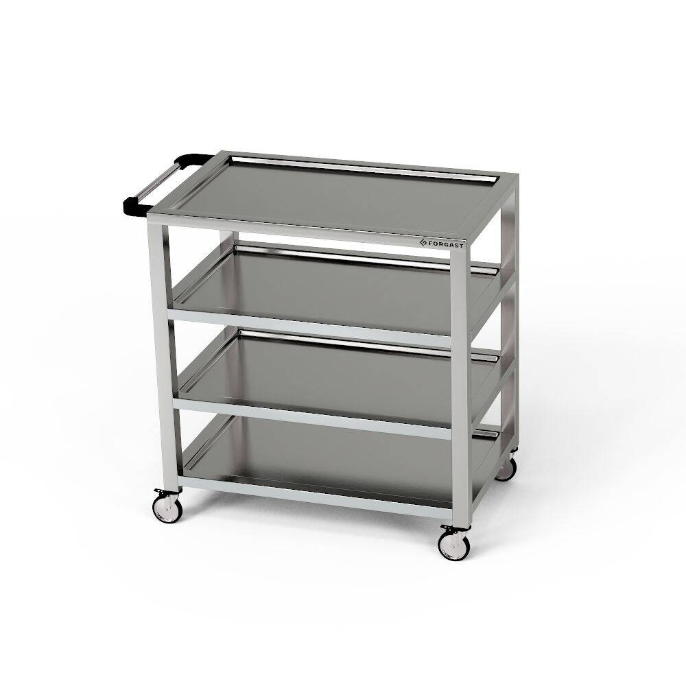 Chariot de service en acier inoxydable à 4 étagères 80x40x85 cm | FORGAST