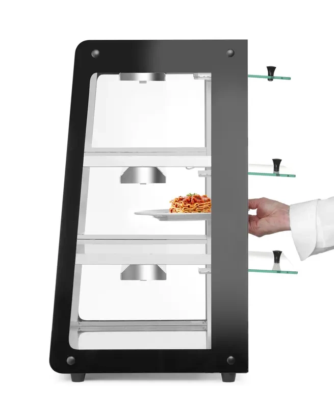 Vitrine chauffante de comptoir, noire, 230 V/500 W, 120 l | HENDI 273760