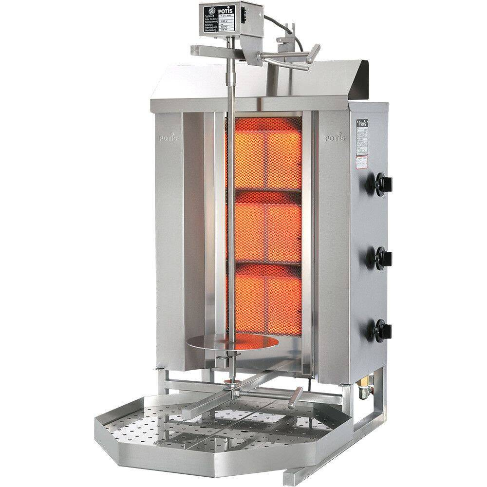 Gyros (kebab) à gaz Potis GD-3, 3 zones de chauffe, jusqu’à 40 kg, gaz liquide LPG | POTIS PG1302