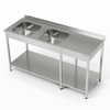 Table en acier inoxydable avec évier à 2 bacs 240x70x85 cm | FORGAST