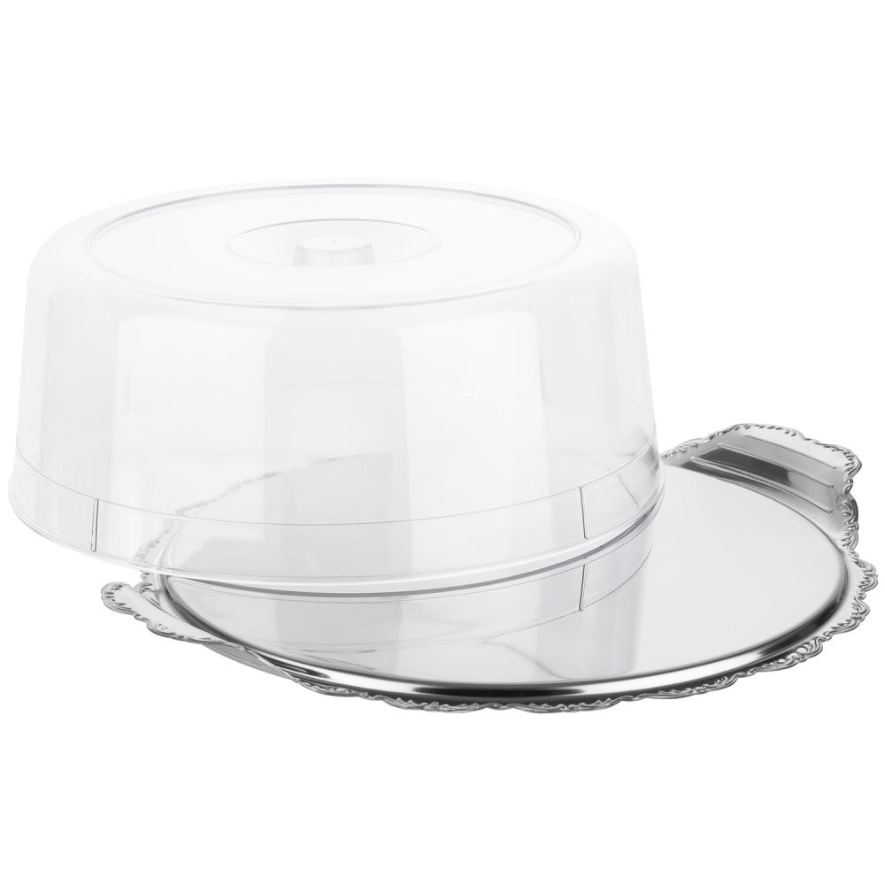 Plateau pour gâteaux et tartes BAROCK, 32x12 cm, acier inoxydable, avec couvercle | APS 653
