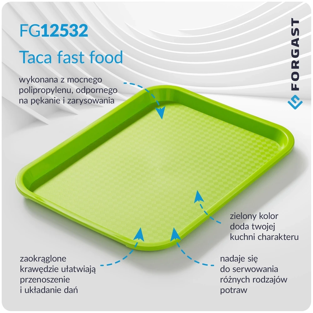 Plateau fast food vert, polypropylène, 45x35 cm, rectangulaire | FORGAST FG12532