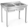 Table en acier inoxydable avec évier à 2 bacs 100x60x85 à visser | FORGAST FG15335