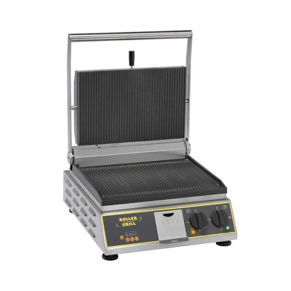 Grill de contact Panini avec minuterie, plaques rainurées, 36x24 cm, 230 V | ROLLER GRILL PREMIUM