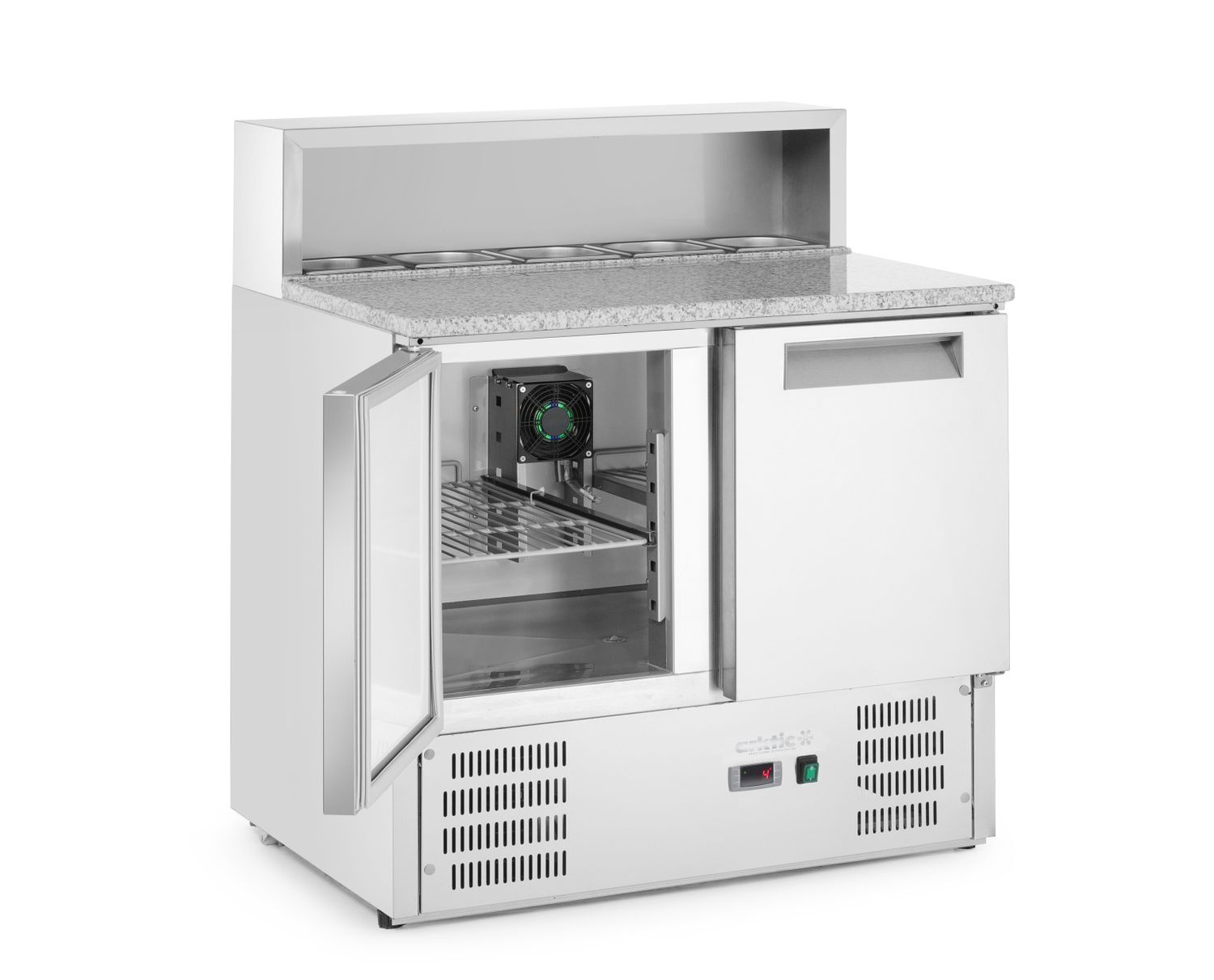 Table réfrigérée 2-portes pour pizza avec superstructure, 247 l, 90x70x107 cm, 2 portes | HENDI 236208