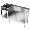 Table inox avec évier 1 bac et placard 150x70x85 cm | FORGAST