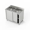Table inox avec évier 2 bacs et placard 100x60x85 cm | FORGAST