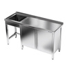 Table en acier inoxydable avec évier 1 bac et placard 220x60x85 cm | FORGAST