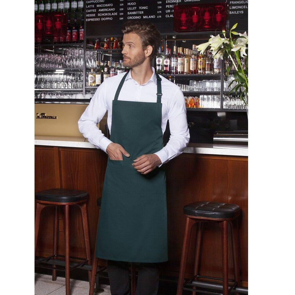 Tablier de cuisine Basic 75 x 90 cm avec poche et boucle vert pin | KARLOWSKY BLS 5-80-pce
