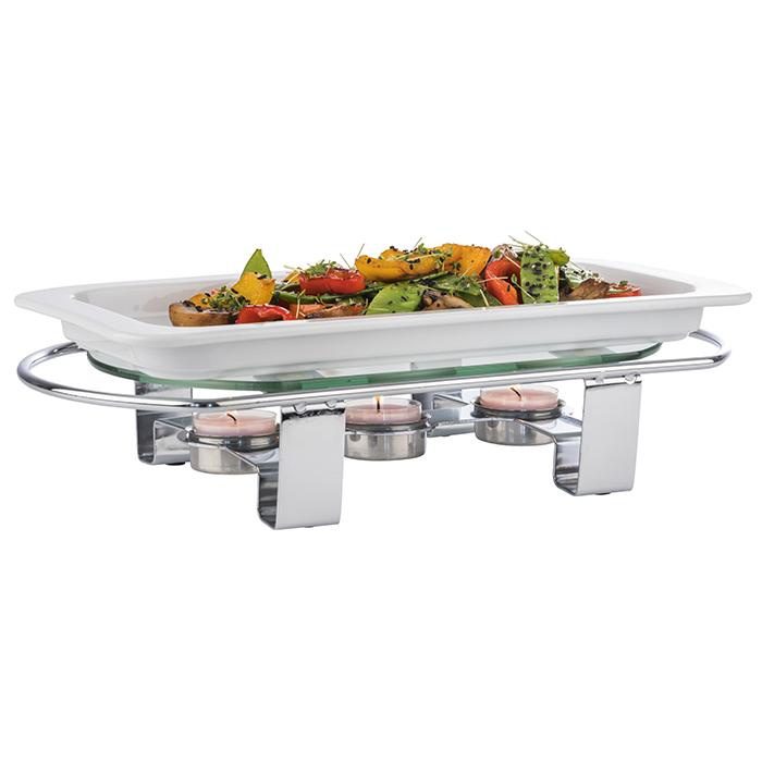Chauffe-plat de table à bougies chauffe-plat, métal chromé, verre | APS 35065