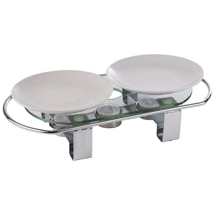 Chauffe-plat de table à bougies chauffe-plat, métal chromé, verre | APS 35065