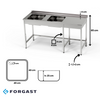 Table inox avec évier à 2 cuves 240x70x85 cm | FORGAST