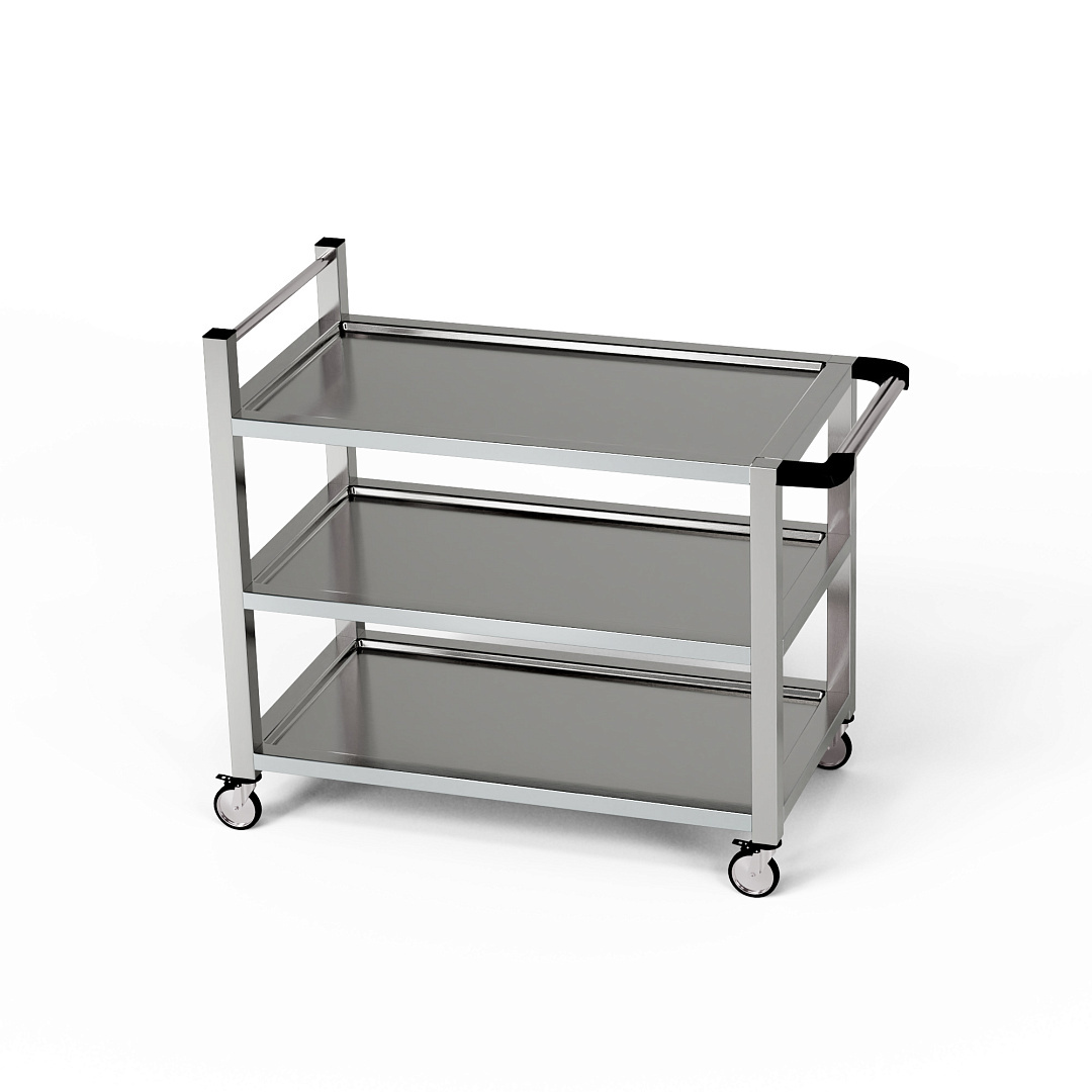 Chariot de service en acier inoxydable à 3 étagères 90x60x85 cm | FORGAST