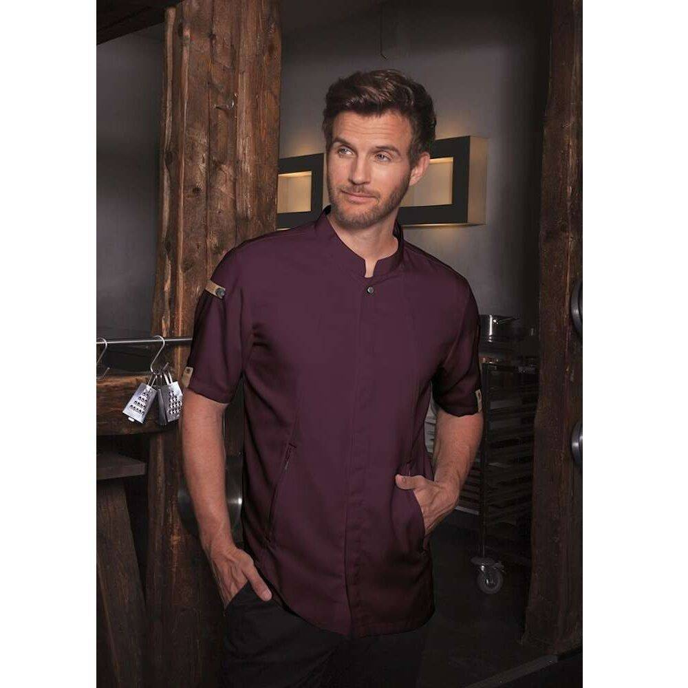 Veste de cuisine Green-Generation à manches courtes aubergine homme | KARLOWSKY JM 36-39