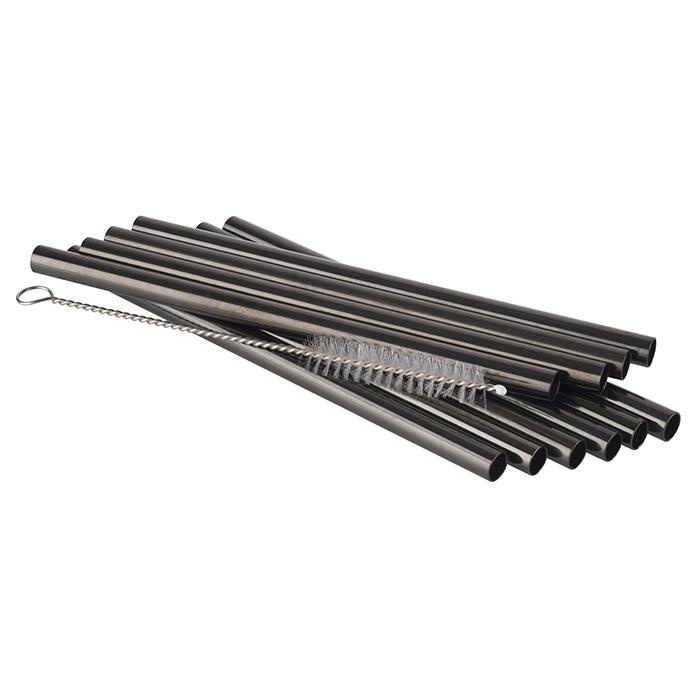 Set de pailles à boire en acier inoxydable 15 cm, 10 pièces, couleur noire | APS 93392