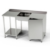 Table en acier inoxydable avec évier 1 bac, armoire et étagère 280x60x85 cm | FORGAST