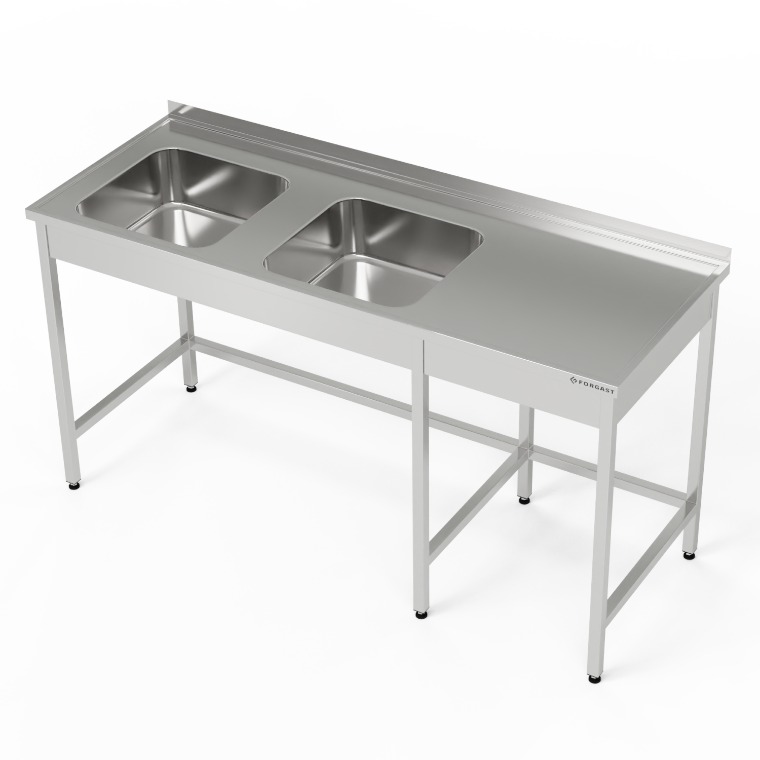 Table inox avec évier à 2 bacs 230x60x85 cm | FORGAST