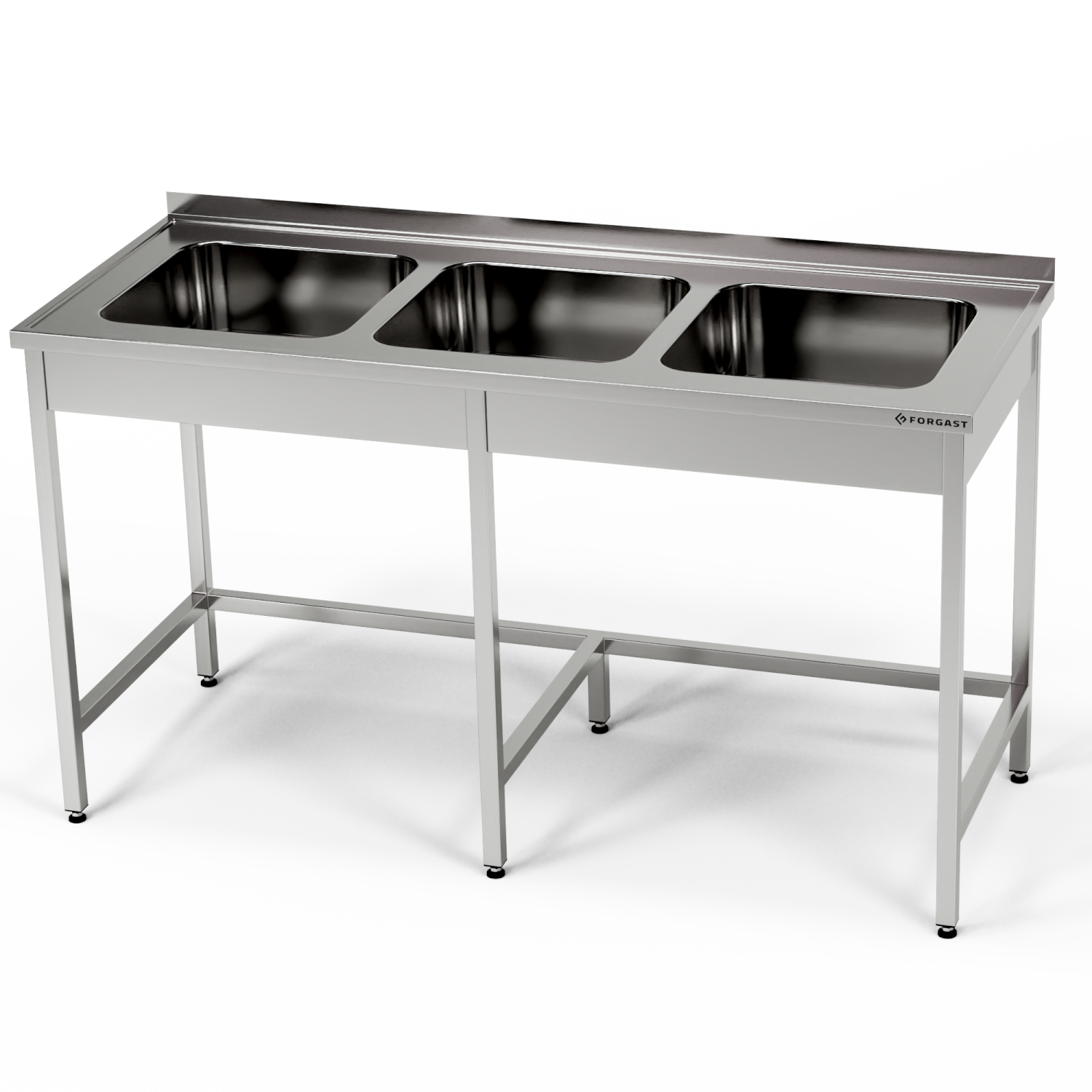 Table en acier inoxydable avec évier à 3 bacs 250x60x85 cm | FORGAST