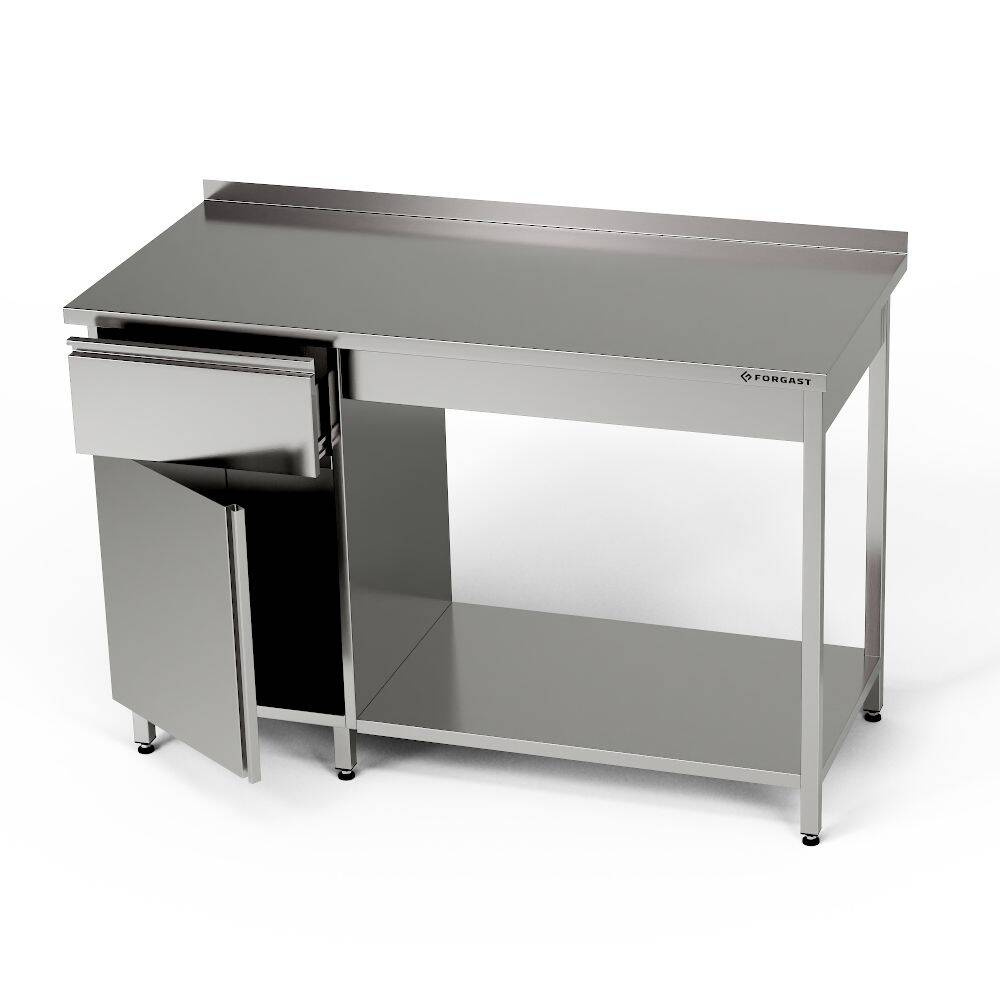 Table de travail inox avec placard, tiroir et étagère 150x60x85 cm | FORGAST
