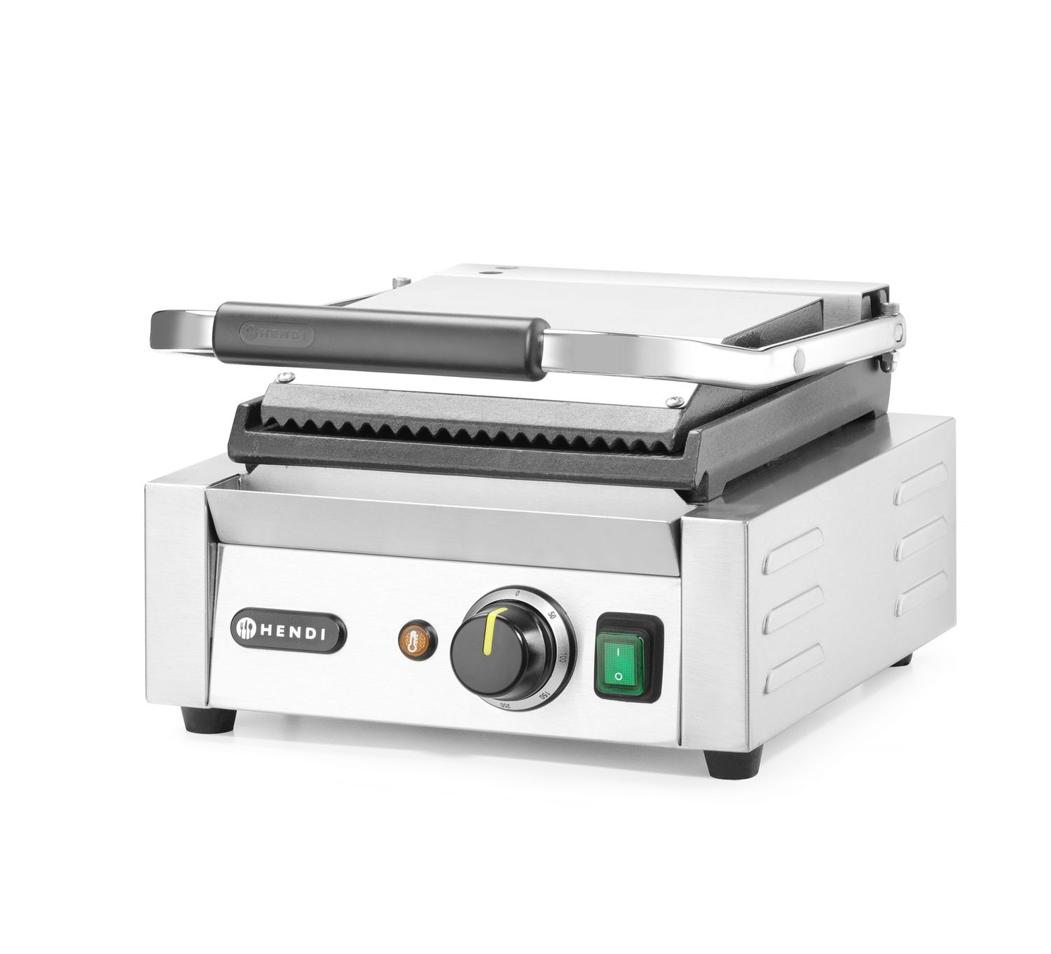 Grill de contact simple, lisse-rainuré, plaque 22x23 cm, 1,8 kW, 230 V | HENDI 263600