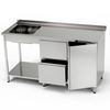 Table inox avec évier à 1 cuve, placard, bloc de tiroirs et étagère 200x70x85 cm | FORGAST